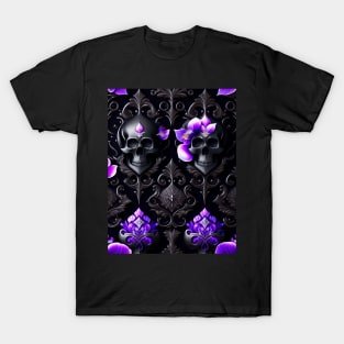 Glossy Gothic Skull Pattern T-Shirt